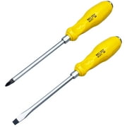 Yalin 2-Piece Professional Screwdriver Set, Phillips and Flat Head, Non-Slip Handles, S2 Steel, Yellow